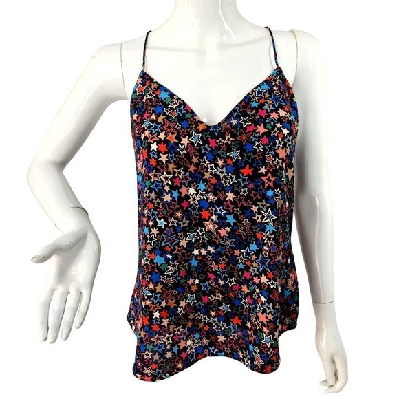 J. Crew T Back Cami Top Black Multicolor Stars Curved Hem Lightweight Size 2 NEW - Picture 2 of 9